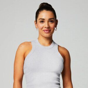 Fabletics - High Neck Rib Built-In Bra Tank - Heather Gray